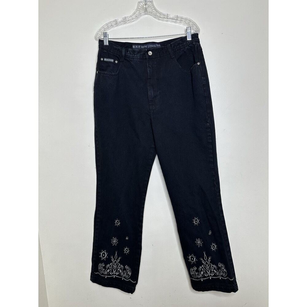 Vintage RVT Embroidered Black Denim Jeans 90s Woman’s Sz 16 Measures Small READ